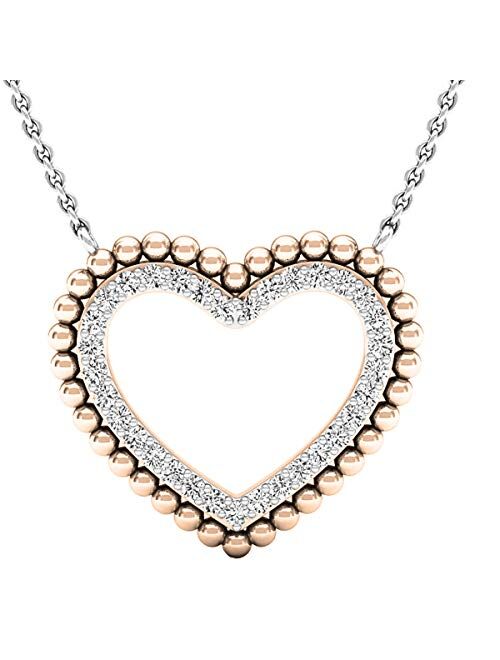 Dazzlingrock Collection 0.50 Carat (ctw) 10K Gold Round White Diamond Ladies Heart Pendant 1/2 CT (Silver Chain)