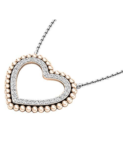 Dazzlingrock Collection 0.50 Carat (ctw) 10K Gold Round White Diamond Ladies Heart Pendant 1/2 CT (Silver Chain)