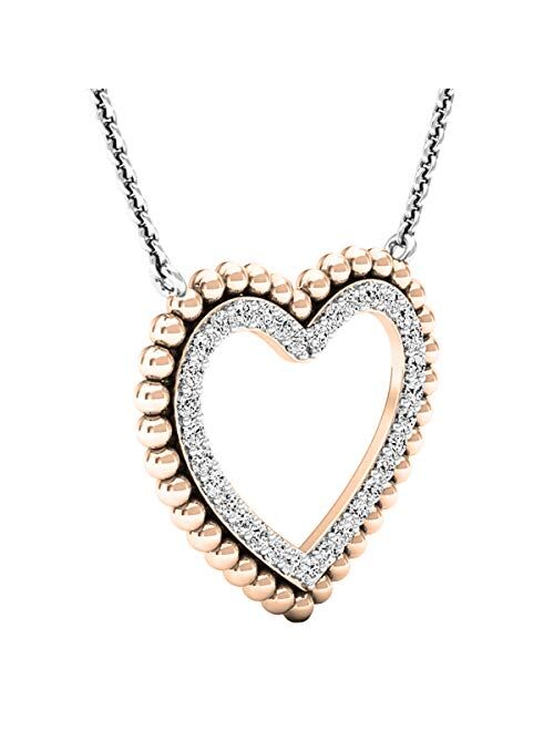 Dazzlingrock Collection 0.50 Carat (ctw) 10K Gold Round White Diamond Ladies Heart Pendant 1/2 CT (Silver Chain)