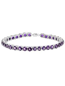Collection 5mm Round Gemstone Dainty Tennis Bracelet for Women (7 Inch), 925 Sterling Silver