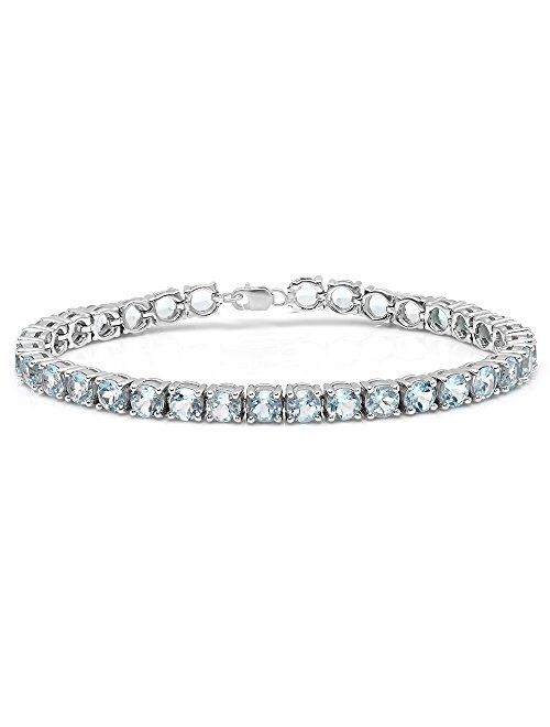 Dazzlingrock Collection 15.00 Carat (ctw) Real Round Cut Blue Topaz Ladies Tennis Bracelet, Sterling Silver