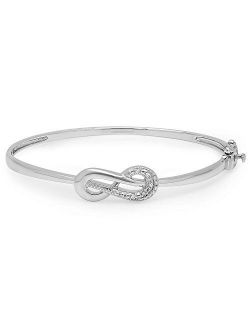 Collection 0.06 Carat (ctw) Round Cut White Diamond Ladies Infinity Loop Bangle Bracelet, Sterling Silver