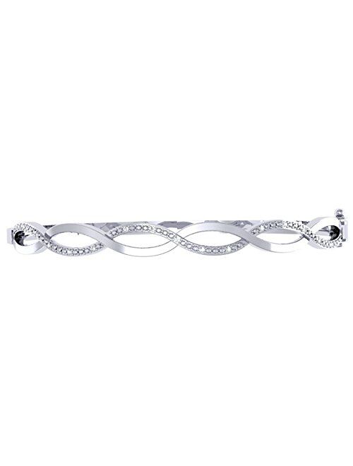 Dazzlingrock Collection 0.08 Carat (ctw) Round Cut White Diamond Ladies Swirl Bangle Bracelet, Sterling Silver
