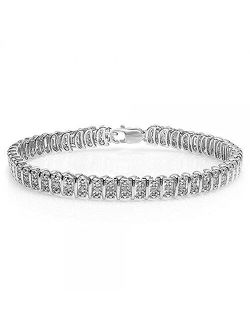 Collection 0.50 Carat (ctw) Real Round Cut Diamond Ladies Tennis Bracelet, Sterling Silver
