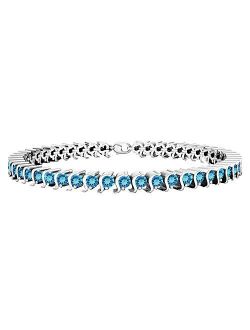 Collection 3.45 Carat (ctw) Round Blue Topaz Ladies Tennis Bracelet, Sterling Silver