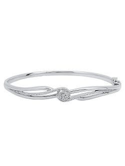 Collection 0.04 Carat (ctw) Round Cut White Diamond Ladies Twisted Bangle Bracelet, Sterling Silver