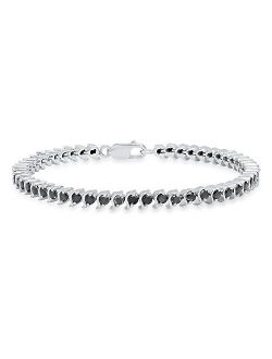 Collection 3.65 Carat (ctw) Round Cut Black Diamond Ladies Tennis Bracelet, Sterling Silver
