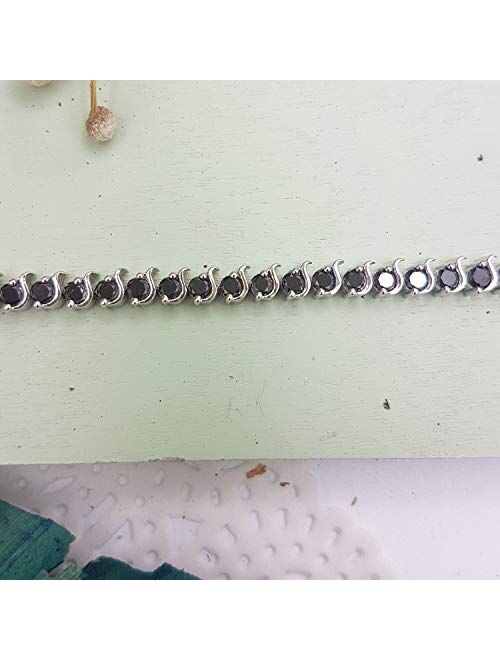 Dazzlingrock Collection 3.65 Carat (ctw) Round Cut Black Diamond Ladies Tennis Bracelet, Sterling Silver