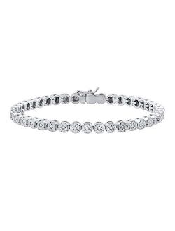 Collection 0.50 Carat (ctw) Round White Diamond Ladies Illusion Set Tennis Bracelet 1/2 CT, Sterling Silver