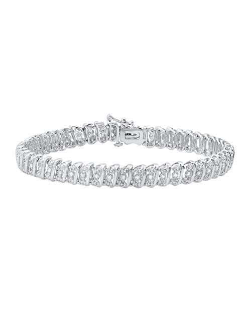 Dazzlingrock Collection 0.50 Carat (ctw) Round White Diamond Ladies Fashion Tennis Link Bracelet 1/2 CT, Sterling Silver