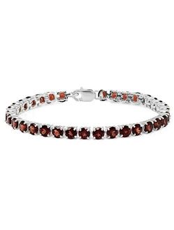 Collection Round Garnet Ladies Elegant and Affordable Classic Tennis Bracelet, Sterling Silver