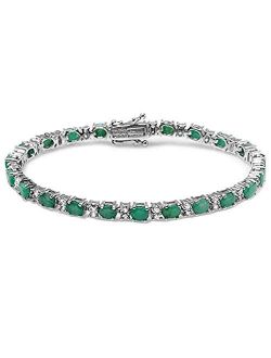 Collection Oval Emerald & Round White Topaz Ladies Tennis Bracelet, Sterling Silver