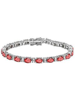 Collection 6X4 MM Each Oval Ruby & Round White Topaz Ladies Tennis Bracelet, Sterling Silver