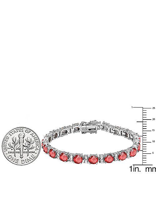 Dazzlingrock Collection 6X4 MM Each Oval Ruby & Round White Topaz Ladies Tennis Bracelet, Sterling Silver