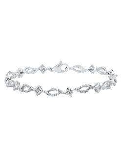 Collection 0.50 Carat (ctw) Round White Diamond Ladies Tennis Link Bracelet 1/2 CT, Sterling Silver