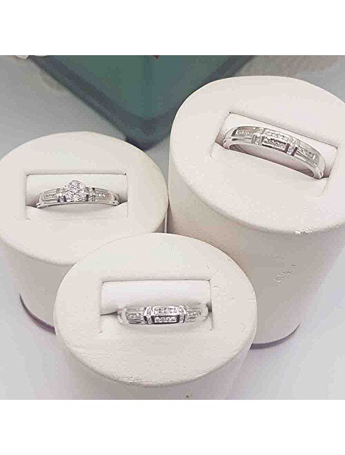 Dazzlingrock Collection 0.50 Carat (ctw) Round White Diamond Men's & Women's Cluster Engagement Ring Trio Bridal Set 1/2 CT, 10K White Gold