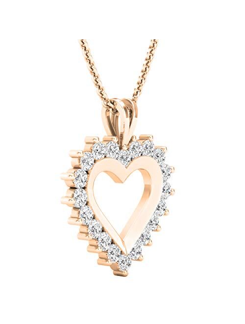 Dazzlingrock Collection 0.95 Carat (ctw) Round Lab Grown Diamond Ladies Heart Pendant 1 CT, Available in 10K/14K/18K Gold & 925 Sterling Silver