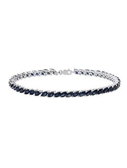 Collection Marquise Shape Blue Sapphire Ladies Tennis Bracelet, Sterling Silver