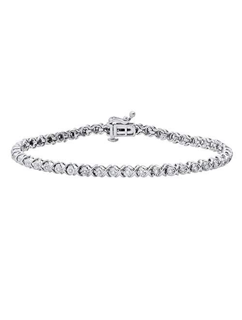 Dazzlingrock Collection 0.25 Carat (ctw) Round White Diamond Ladies XO Tennis Bracelet 1/4 CT, Sterling Silver