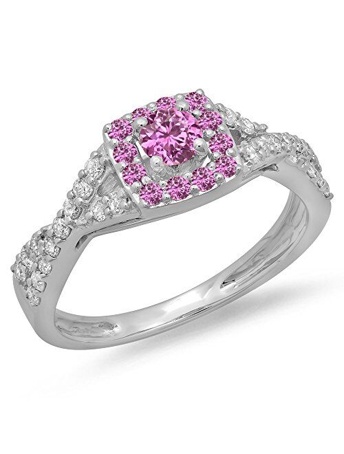 Dazzlingrock Collection 14K Gold Round Pink Sapphire & White Diamond Swirl Split Shank Engagement Ring