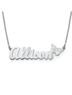 MyNameNecklace Personalized Name Necklace with Butterfly Charm -Custom Pendant Precious Metals Sterling Silver 925 & Gold Plating Jewelry for her, Wife, Girlfriend, Frien