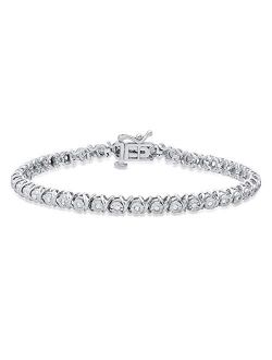 Collection 0.50 Carat (ctw) Round White Diamond Ladies Illusion XO Tennis Bracelet 1/2 CT, Sterling Silver