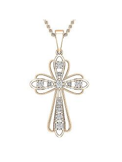 Collection 0.10 Carat (ctw) Creative Round Lab Grown White Diamond Ladies Cross Charm Religious Pendant 1/10 CT, Available in Metal 10K/14K/18K Gold & 925 St