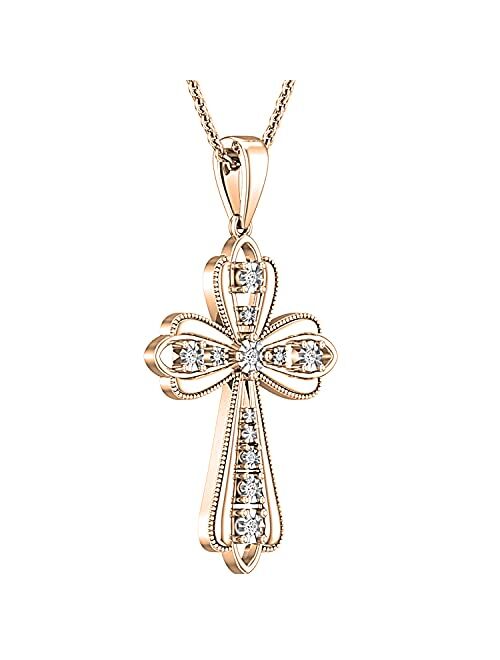 Dazzlingrock Collection 0.10 Carat (ctw) Creative Round Lab Grown White Diamond Ladies Cross Charm Religious Pendant 1/10 CT, Available in Metal 10K/14K/18K Gold & 925 St