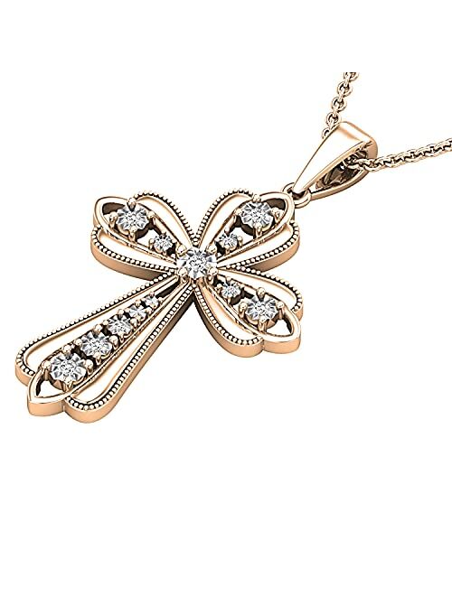 Dazzlingrock Collection 0.10 Carat (ctw) Creative Round Lab Grown White Diamond Ladies Cross Charm Religious Pendant 1/10 CT, Available in Metal 10K/14K/18K Gold & 925 St