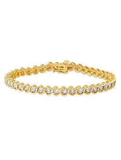 Collection 0.15 Carat (ctw) Round White Diamond Ladies Illusion Set Bracelets, Yellow Gold Plated Sterling Silver