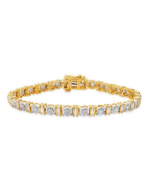 Dazzlingrock Collection 0.25 Carat (ctw) Round & Baguette White Diamond Ladies Illusion Tennis Bracelet 1/4 CT, White & Yellow Gold Plated Two Tone Sterling Silver