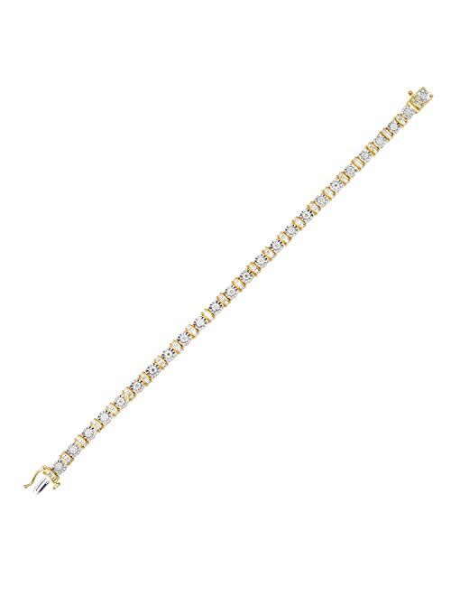 Dazzlingrock Collection 0.25 Carat (ctw) Round & Baguette White Diamond Ladies Illusion Tennis Bracelet 1/4 CT, White & Yellow Gold Plated Two Tone Sterling Silver