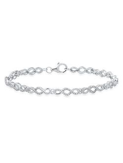 Collection Ladies Swirl Infinity Bracelet with Round White Diamond Accents, 925 Sterling Silver