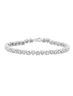 Collection 7.5 Inch Round White Diamond Ladies Illusion Set Heart Tennis Bracelet (0.18 ctw, Color I-J, Clarity I2-I3) in 925 Sterling Silver