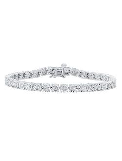 Collection 0.25 Carat (ctw) Round White Diamond Ladies Cluster Floral Style Bracelet 1/4 CT | 925 Sterling Silver