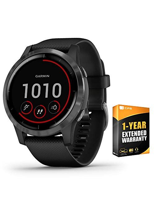 Garmin 010-02174-11 Vivoactive 4 Smartwatch Black/Stainless Bundle with 1 YR CPS Enhanced Protection Pack
