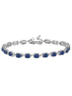 Collection 6X4 MM Each Oval Lab Created Gemstone Ladies Tennis Bracelet, Sterling Silver
