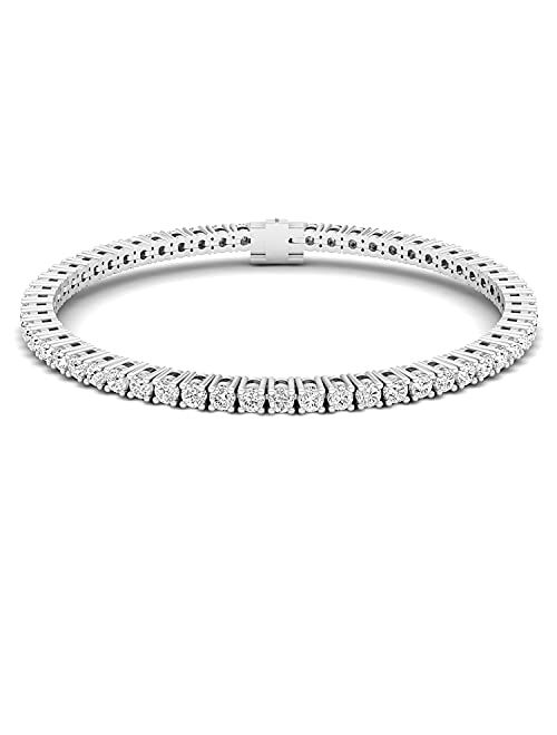 Dazzlingrock Collection IGI CERTIFIED 14K Round Cut Real Diamond Ladies Tennis Bracelet, White Gold