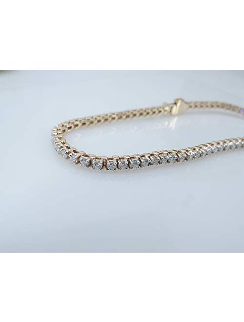 Dazzlingrock Collection 3.00 Carat (ctw) 10K Round White Diamond Ladies Tennis Bracelet, Gold