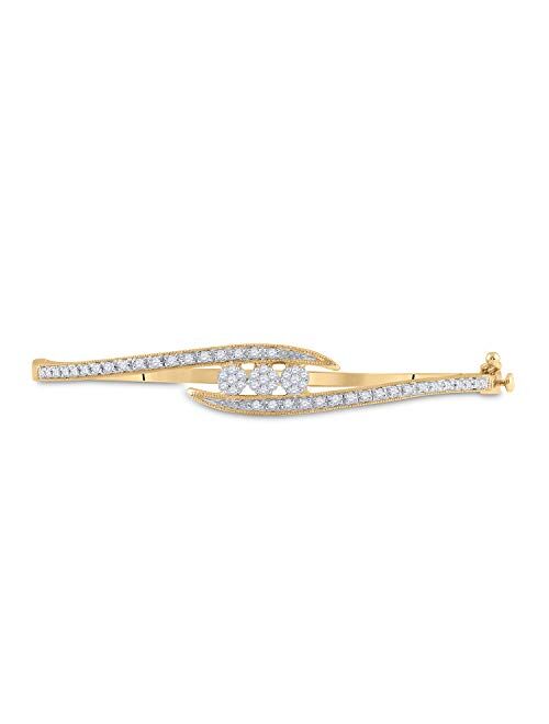 Dazzlingrock Collection 14kt Yellow Gold Womens Round Diamond Cluster Bangle Bracelet 1/2 Cttw