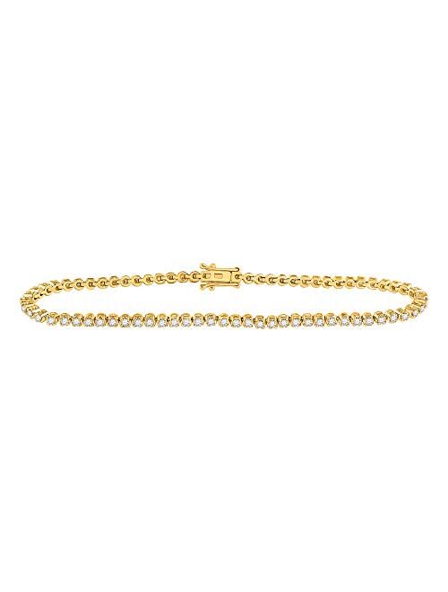 Dazzlingrock Collection 10kt Yellow Gold Womens Round Diamond Studded Tennis Bracelet 1-1/5 Cttw