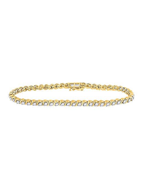 Dazzlingrock Collection 10kt Two-tone Gold Womens Round Diamond Tennis Bracelet 2 Cttw