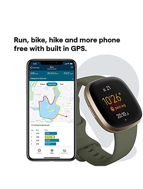 Fitbit Versa 3 Health & Fitness Smartwatch with GPS, 24/7 Heart Rate, Alexa Built-in, 6+ Days Battery, Olive/Soft Gold, One Size (S & L Bands Included)…