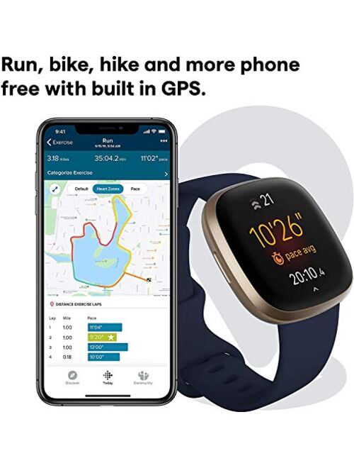 Fitbit Versa 3 Health & Fitness Smartwatch W/ Bluetooth Calls/Texts, Fast Charging, GPS, Heart Rate SpO2, 6+ Days Battery (S & L Bands, 90 Day Premium Included) Internati