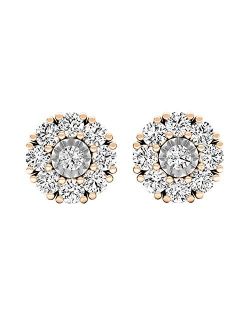 Collection Round Lab Grown White Diamond Ladies Stud Earrings, 10K Gold