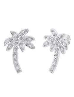 Collection 0.30 Carat (ctw) Round Diamond Palm Tree Stud Earrings 1/3 CT, Sterling Silver