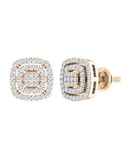 Collection 0.45 Carat (ctw) Round White Diamond Ladies Double Cushion Frame Stud Earrings 1/2 CT, Gold
