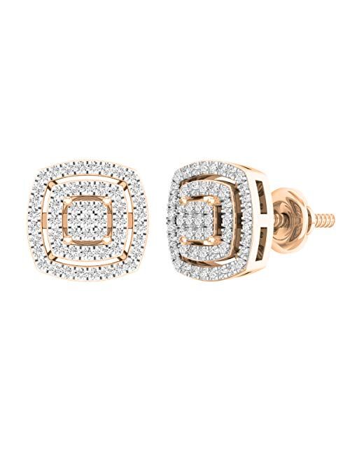 Dazzlingrock Collection 0.45 Carat (ctw) Round White Diamond Ladies Double Cushion Frame Stud Earrings 1/2 CT, Gold