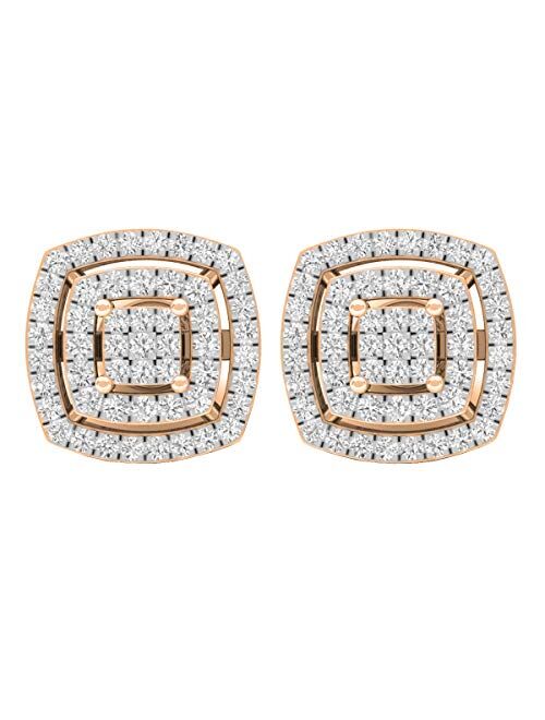 Dazzlingrock Collection 0.45 Carat (ctw) Round White Diamond Ladies Double Cushion Frame Stud Earrings 1/2 CT, Gold