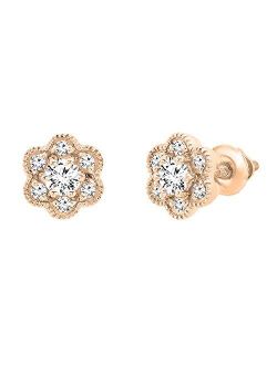 Collection 0.45 Carat (ctw) Round Lab Grown Diamond Ladies Cluster Flower Stud Earrings 1/2 CT